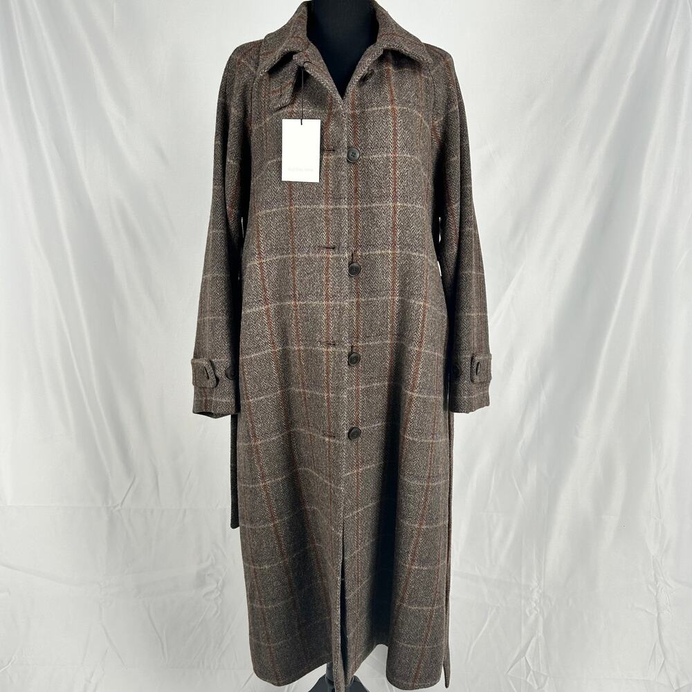 Mijeong Park Single Breasted Long Coat - Brown Plaid Size M